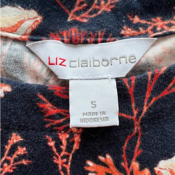 Liz Claiborne Navy/Orange Shell Print Short Sleeve Shirt Dress- S - Picture 4 of 9